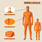Lorax costume details: open-face hood, full-length front zip and high-stretch knit