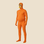 Side view of the Lorax jumpsuit worn with the padded belly underneath