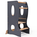 Grey solid wood Montessori learning tower wooden growing chair with adjustable platform – ForFullFun