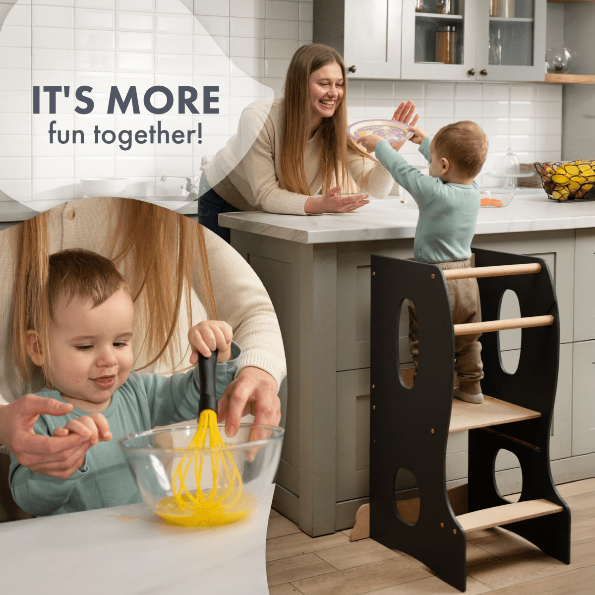 For Full Fun-Stable Montessori Tower: Wooden Growing Chair - Grey-Toddler Tower