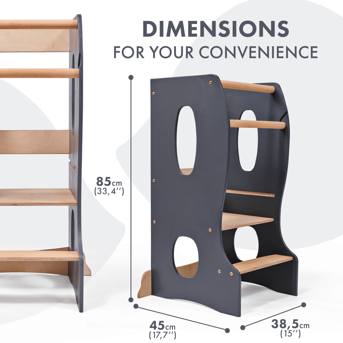 For Full Fun-Stable Montessori Tower: Wooden Growing Chair - Grey-Toddler Tower
