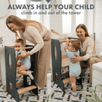 For Full Fun-Stable Montessori Tower: Wooden Growing Chair - Grey-Toddler Tower