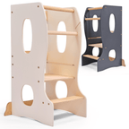For Full Fun-Stable Montessori Tower: Wooden Growing Chair - Ivory-Toddler Tower