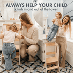 For Full Fun-Stable Montessori Tower: Wooden Growing Chair - Ivory-Toddler Tower