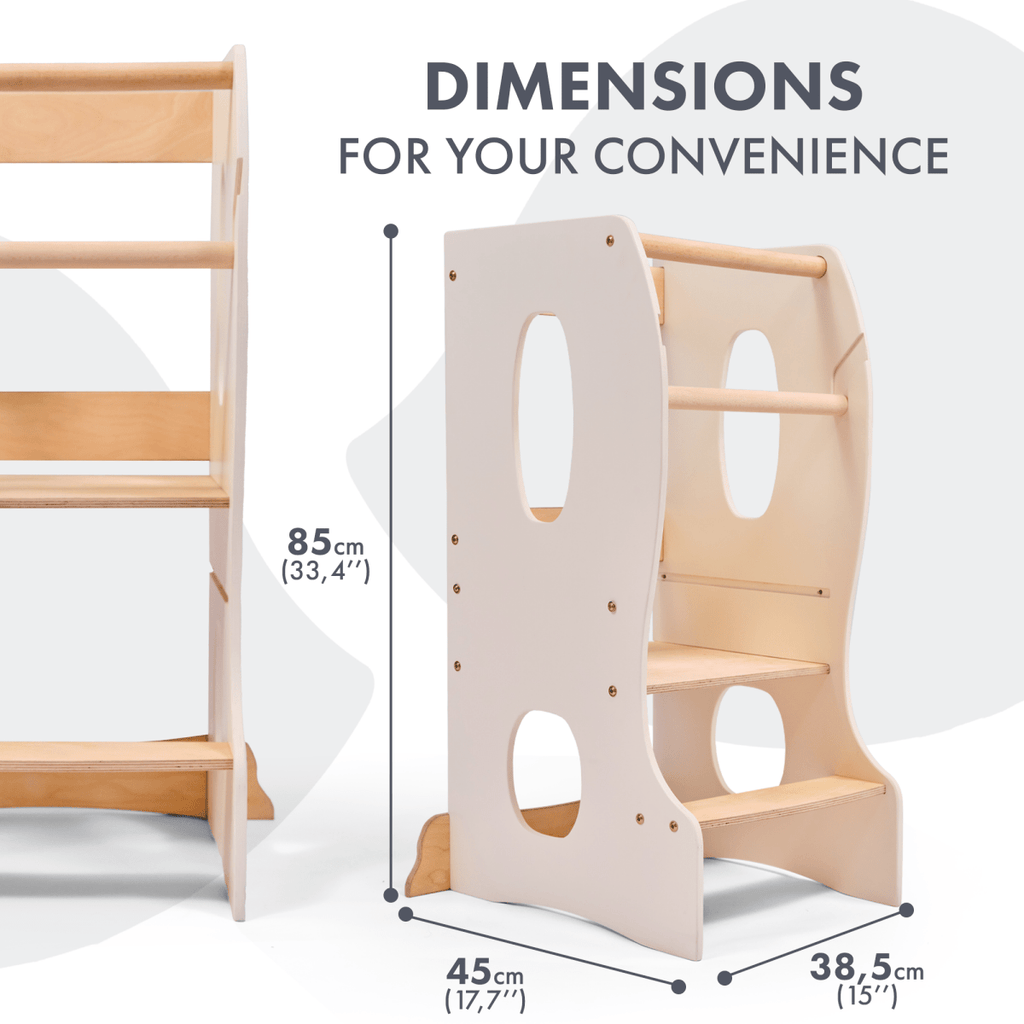 For Full Fun-Stable Montessori Tower: Wooden Growing Chair - Ivory-Toddler Tower