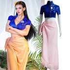 Nico Robin cosplay costume worn by a model beside the full set on a mannequin