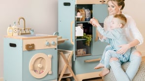 Wooden Kitchen Playset for Kids Age 3+ | Kitchen Washer, Fridge & Oven – Blue