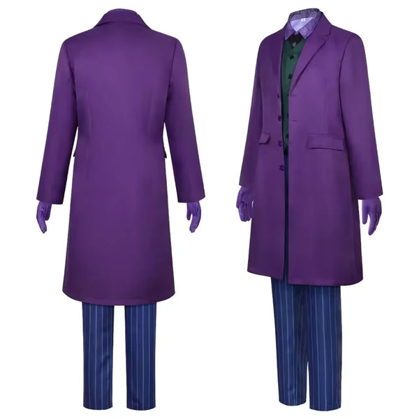 Six-piece Joker cosplay costume with coat, shirt, vest, trousers, necktie and gloves