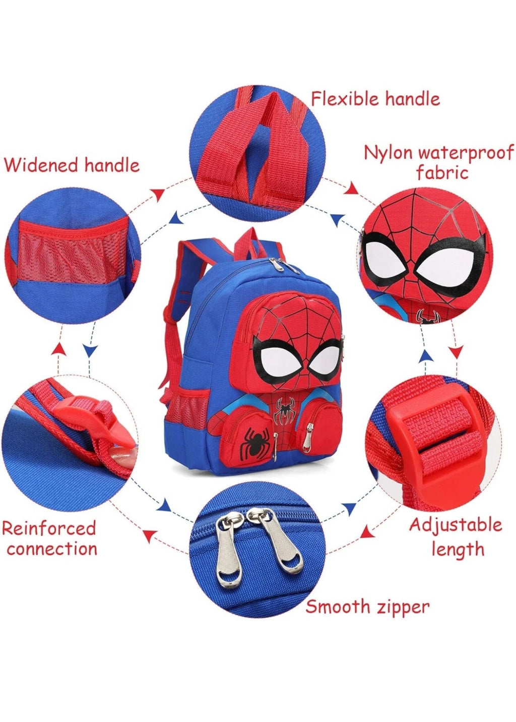 Colorful 3D Spider-Man backpack for kids with adjustable straps and fun design, perfect for school or outings.