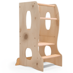 Beige solid wood Montessori learning tower wooden growing chair with adjustable platform – ForFullFun