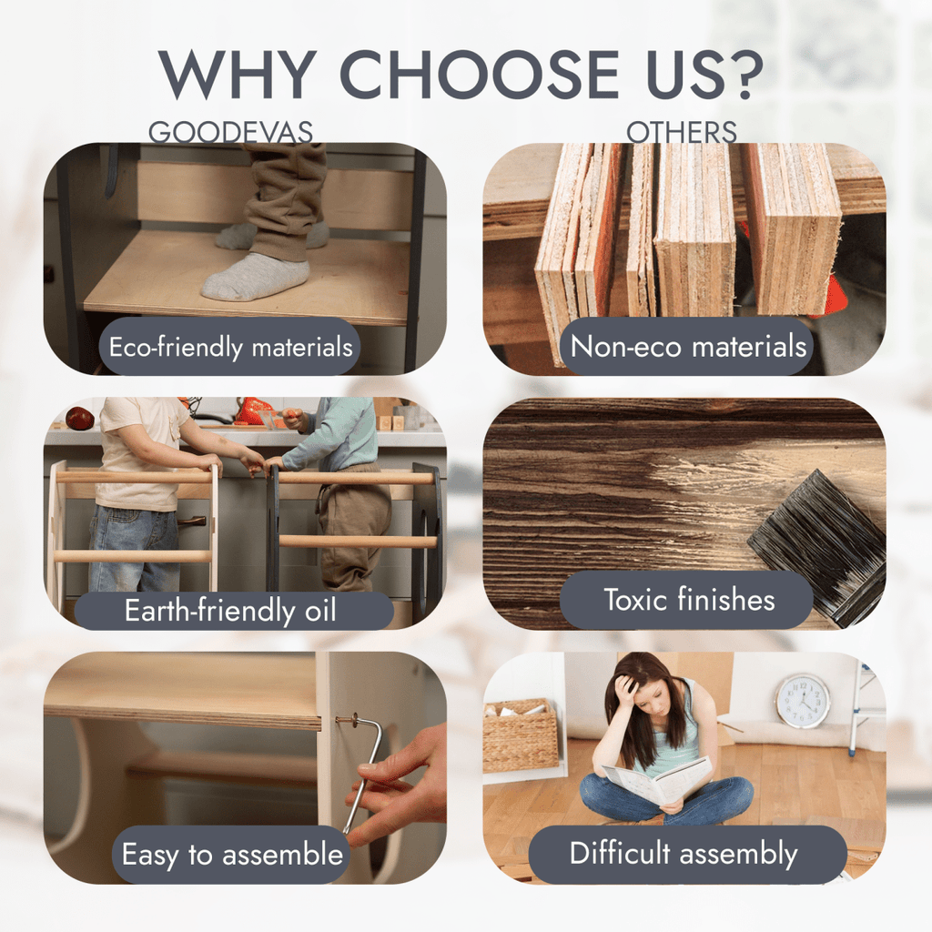 For Full Fun-Stable Montessori Tower: Wooden Growing Chair - Beige-Toddler Tower