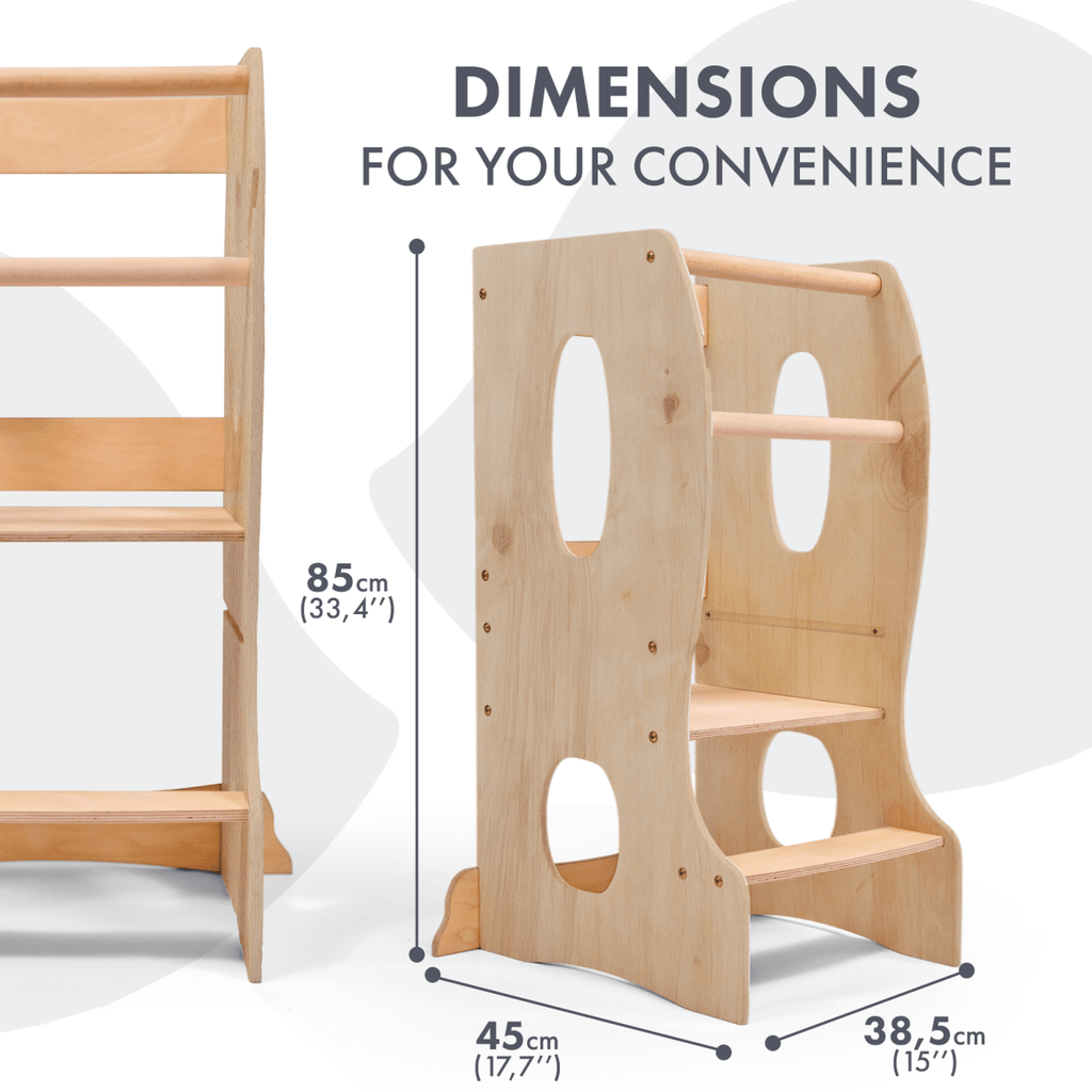 For Full Fun-Stable Montessori Tower: Wooden Growing Chair - Beige-Toddler Tower