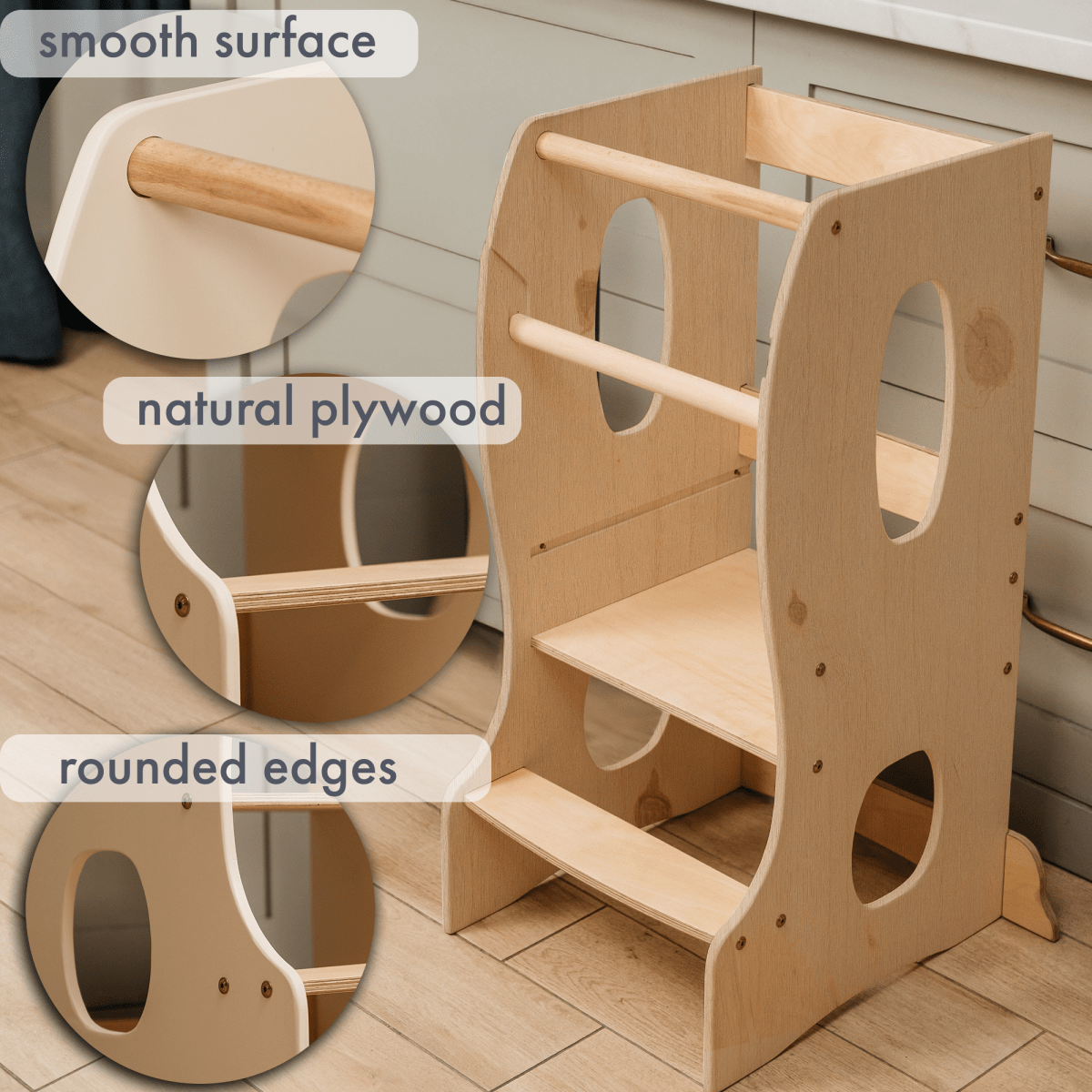 For Full Fun-Stable Montessori Tower: Wooden Growing Chair - Beige-Toddler Tower