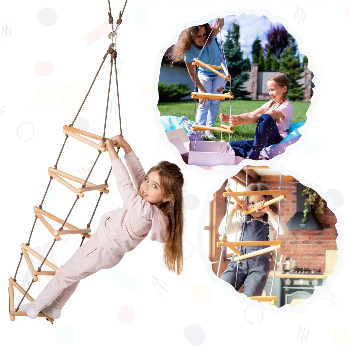 Wooden triangle rope ladder for children – indoor climbing accessory – ForFullFun
