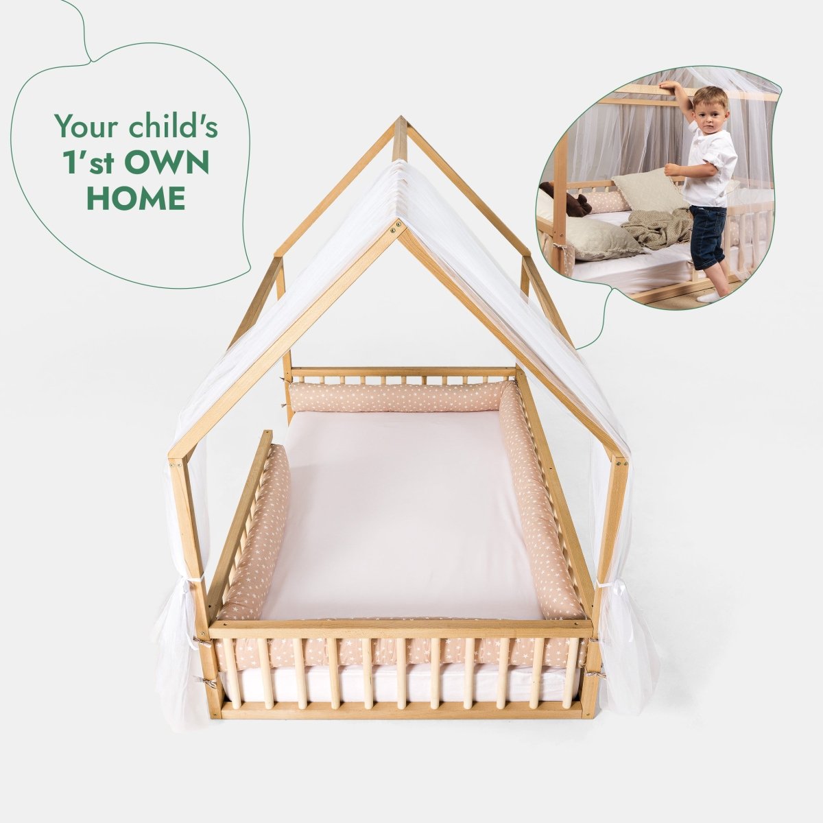 For Full Fun-Twin Size Montessori House Bed for Kids with Fence-Beds