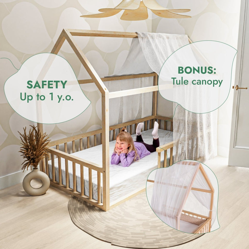 For Full Fun-Twin Size Montessori House Bed for Kids with Fence-Beds