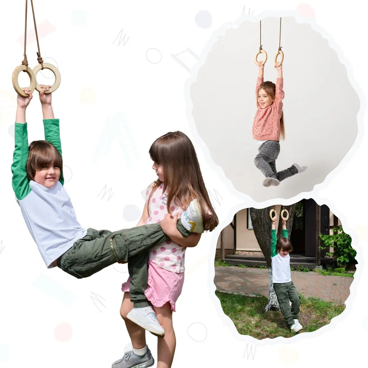 Solid wood gymnastics rings for kids – ceiling and beam mount – ForFullFun