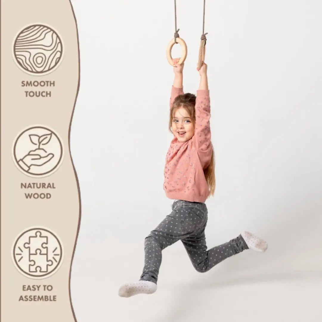 For Full Fun-Wooden gymnastic rings for kids-Single Swing