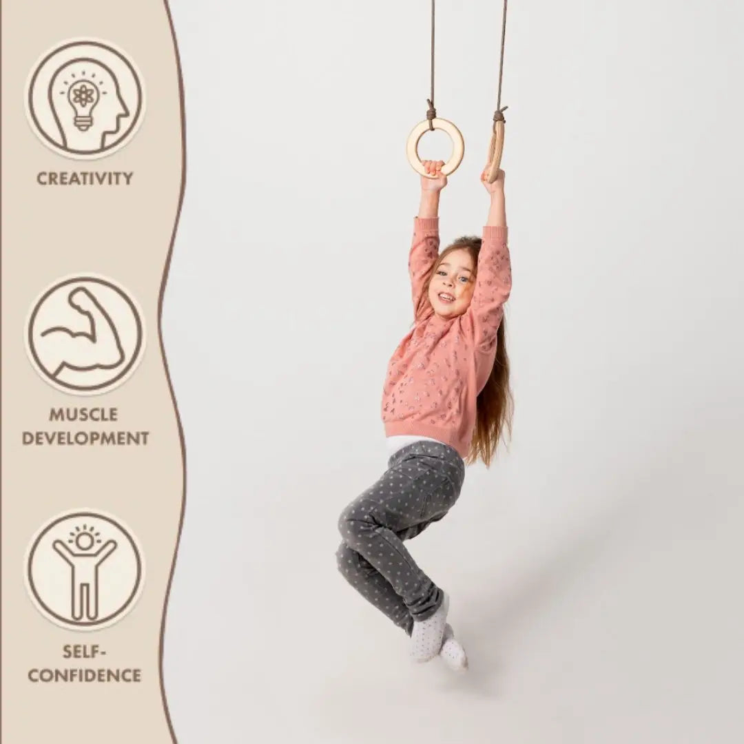 For Full Fun-Wooden gymnastic rings for kids-Single Swing
