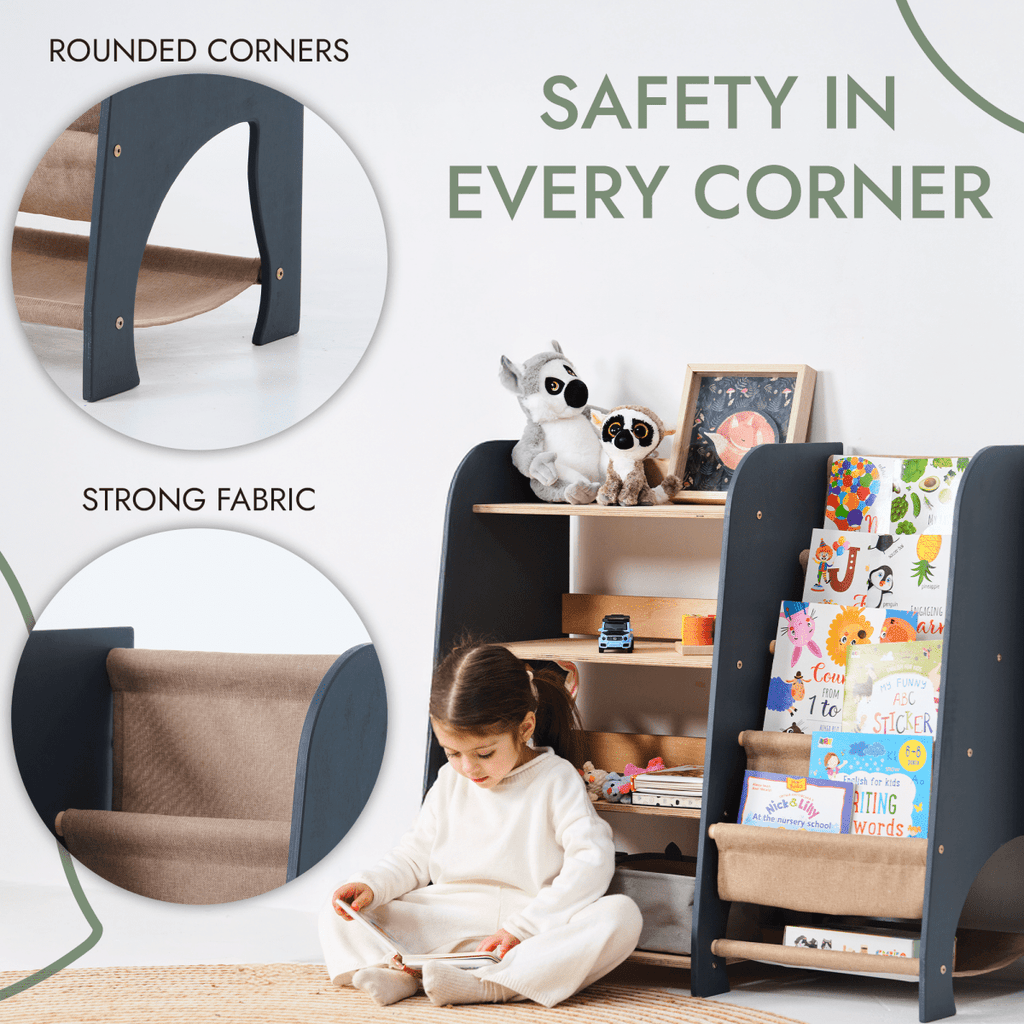 For Full Fun-Wooden Montessori Shelves for Toddler 2in1: Bookshelf & Toy Shelving-Furniture