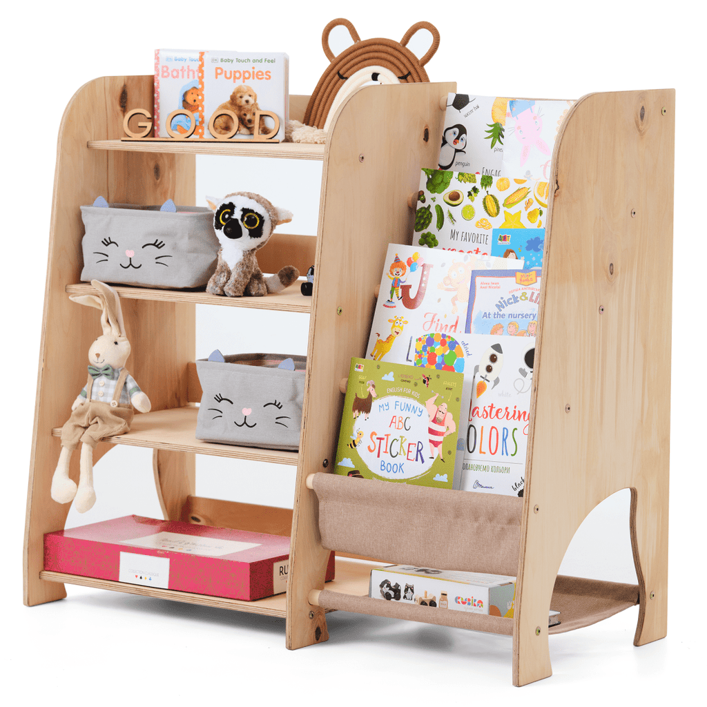 For Full Fun-Wooden Montessori Shelves for Toddler 2in1: Bookshelf & Toy Shelving-Furniture