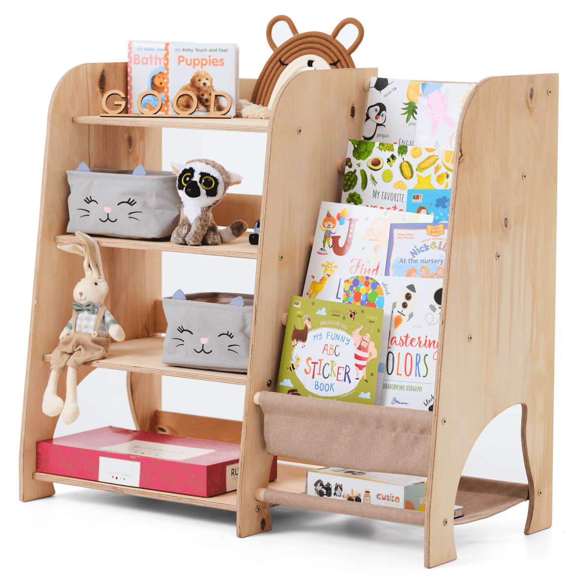 For Full Fun-Wooden Montessori Shelves for Toddler 2in1: Bookshelf & Toy Shelving-Furniture