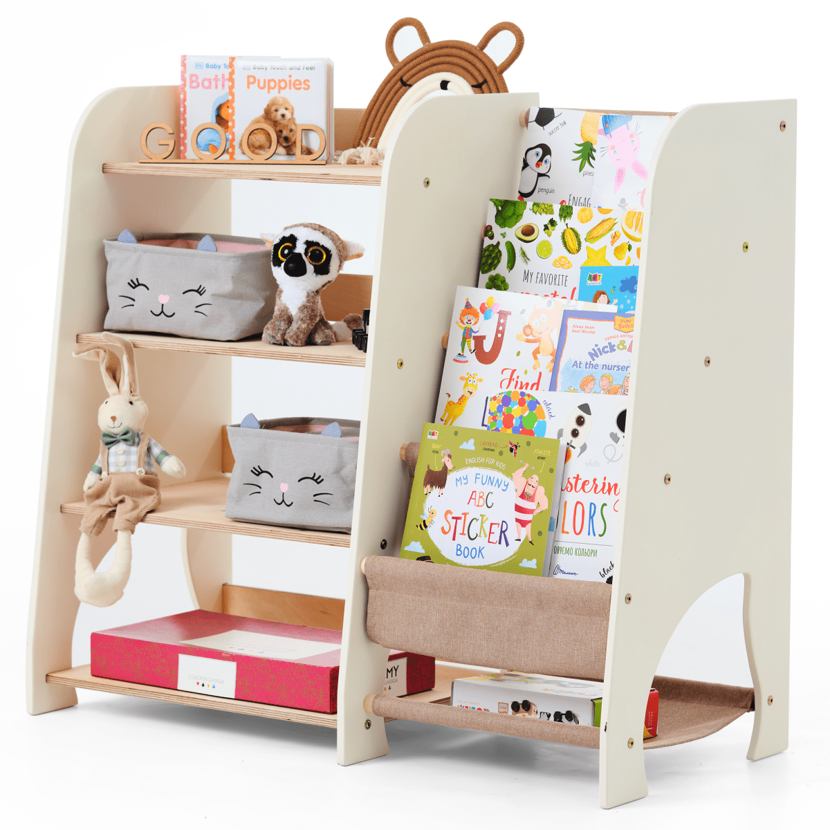 For Full Fun-Wooden Montessori Shelves for Toddler 2in1: Bookshelf & Toy Shelving-Furniture
