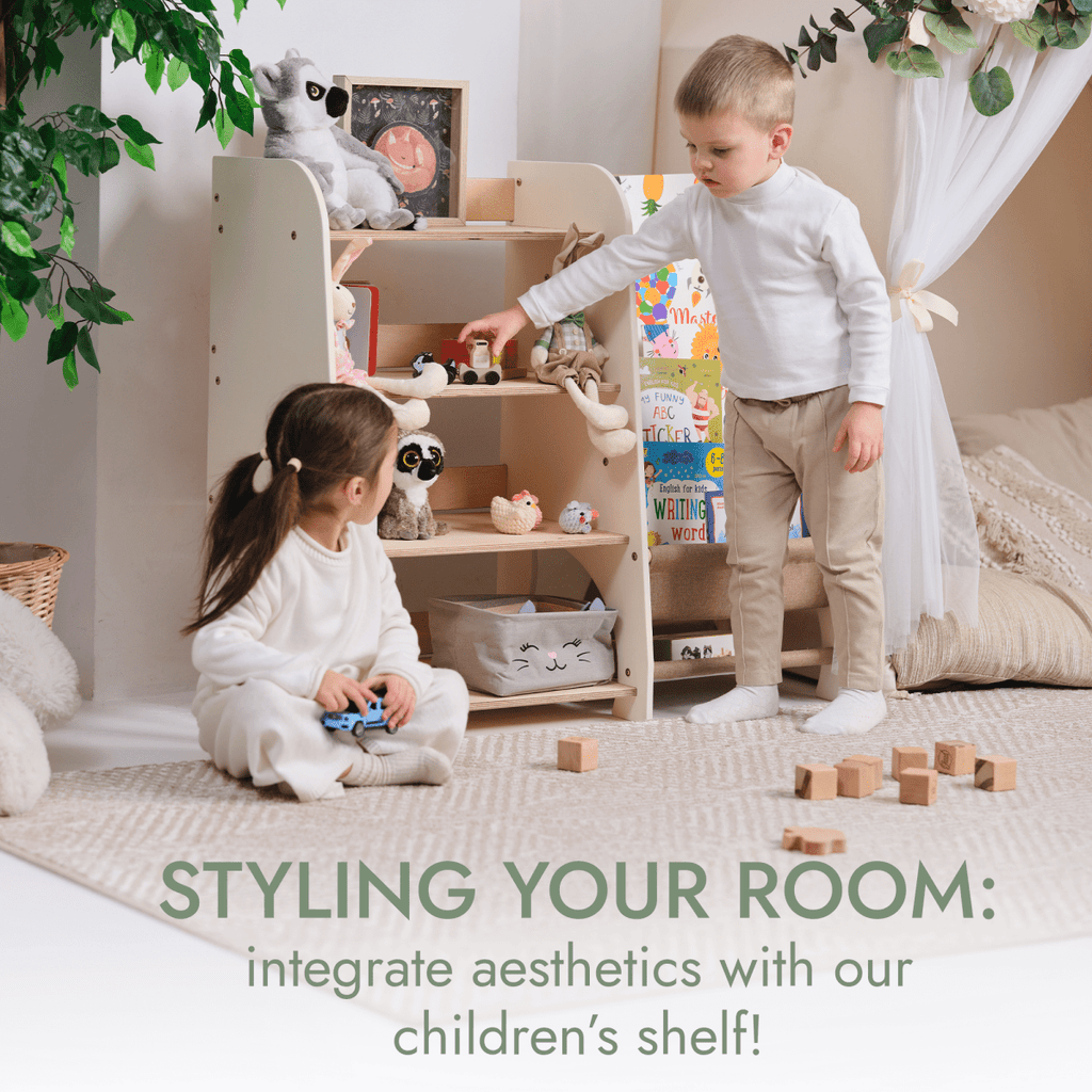 For Full Fun-Wooden Montessori Shelves for Toddler 2in1: Bookshelf & Toy Shelving-Furniture