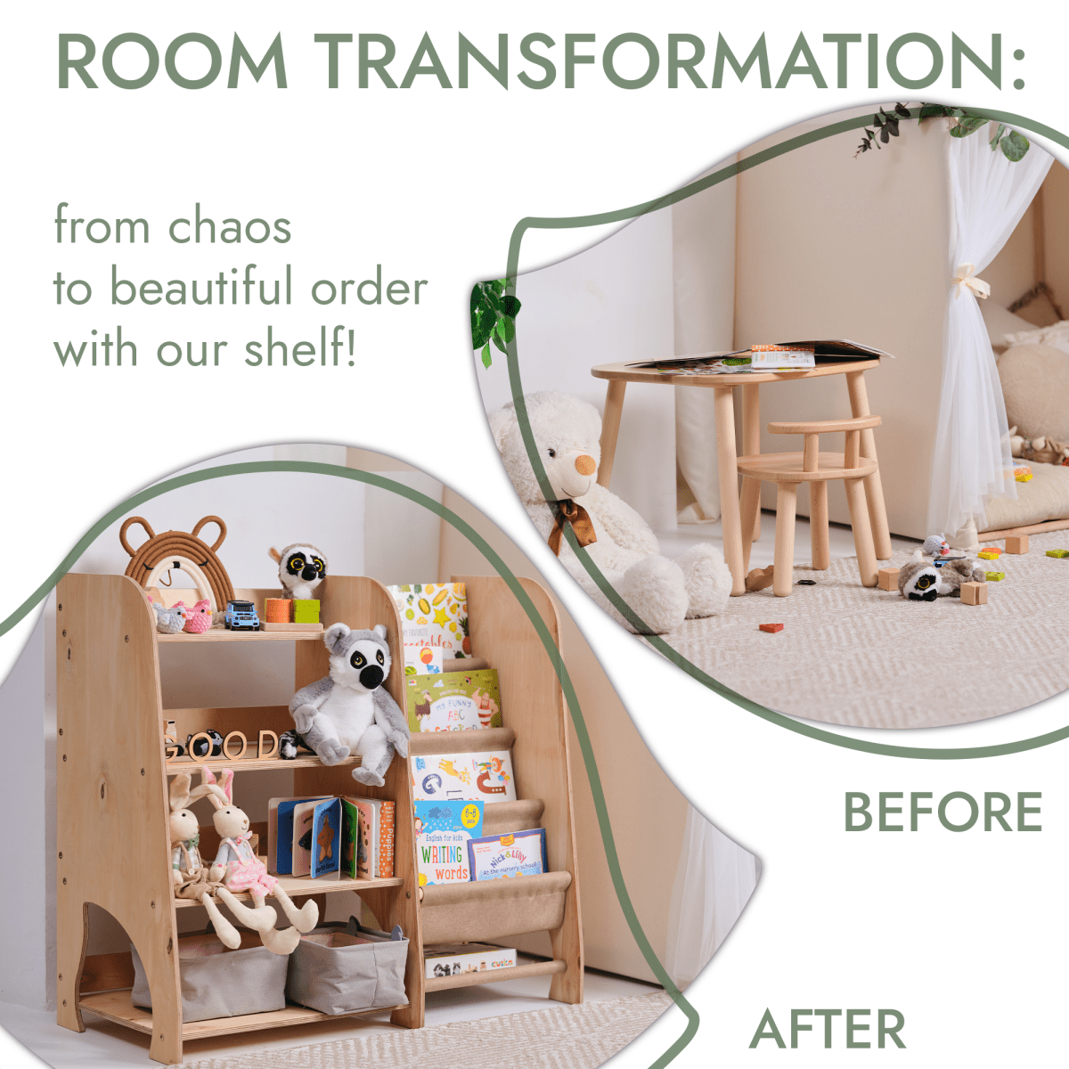 For Full Fun-Wooden Montessori Shelves for Toddler 2in1: Bookshelf & Toy Shelving-Furniture