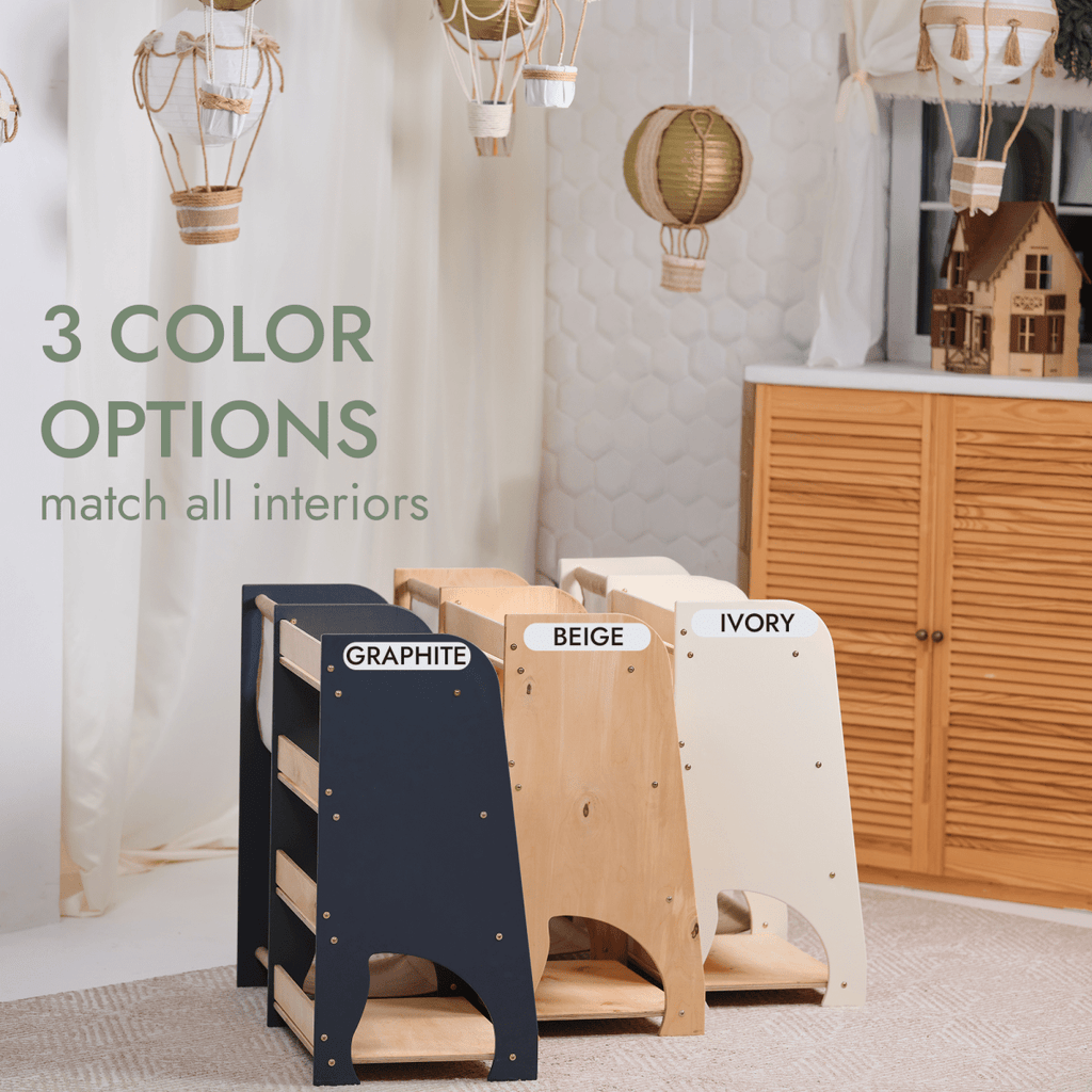 For Full Fun-Wooden Montessori Shelves for Toddler 2in1: Bookshelf & Toy Shelving-Furniture