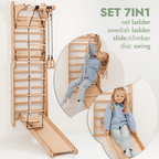 For Full Fun-Wooden Swedish Wall / Climbing ladder for Children + Swing Set + Slide Board + Art Add-on-Swedish wall