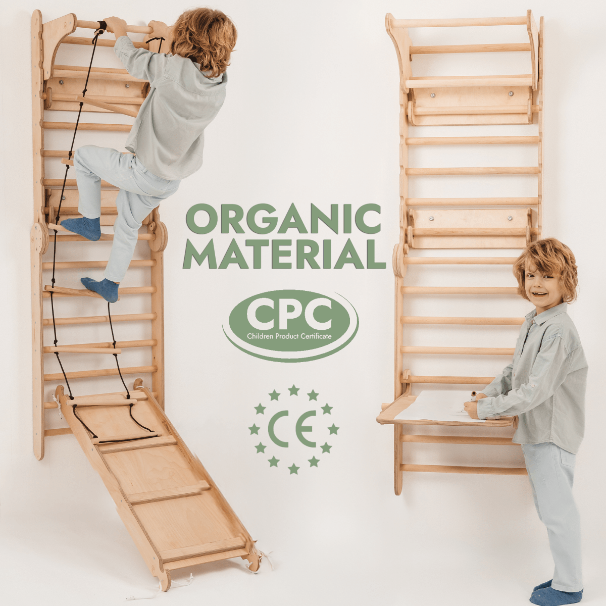 For Full Fun-Wooden Swedish Wall / Climbing ladder for Children + Swing Set + Slide Board + Art Add-on-Swedish wall