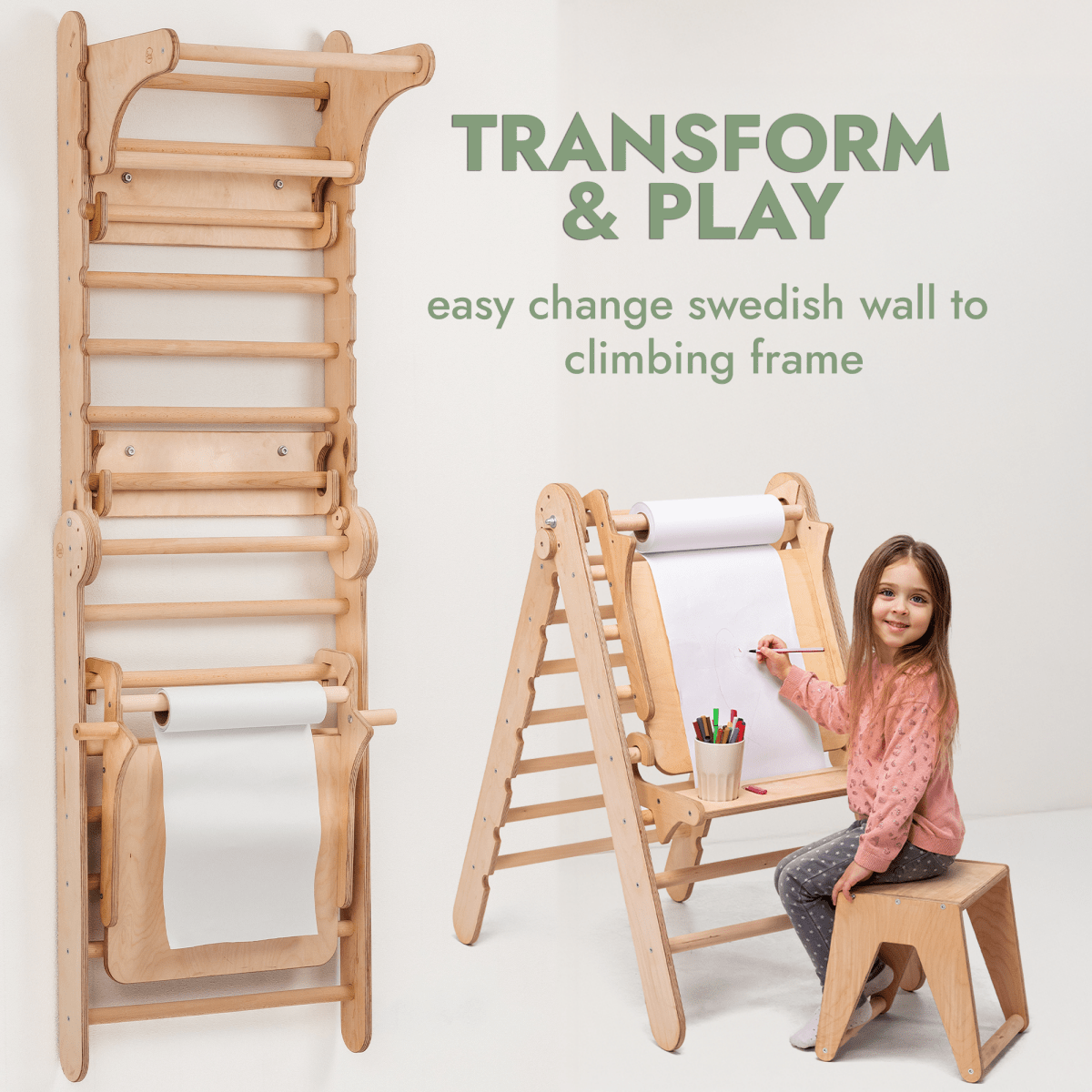 For Full Fun-Wooden Swedish Wall / Climbing ladder for Children + Swing Set + Slide Board + Art Add-on-Swedish wall